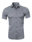 Bamboo Fiber Shirt Men Summer Short Sleeve Men's Dress Shirts MartLion Gray USA Size XL 