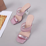 Elegant Square Toe Transparent Spike Heels Pumps Mesh Slippers Summer Women Gold Sandals Mules Party Shoe Mart Lion   