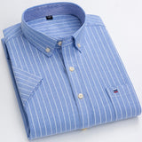 Men's Summer Casual Short Sleeve 100% Cotton Thin Oxford Shirt Single Patch Pocket Standard-fit Button-down Plaid Striped Mart Lion D510 41 