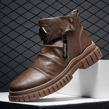 Off-Bound Autumn Men's Ankle Boots Tooling Desert British Punk Zip Chelsea Motorcycle High-cut Shoes Mart Lion   