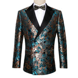 Teal Green Paisley Men's Suits Italian Design Tuxedo Jacket Groom Suits For Blazers Party  Barry Wang Mart Lion   
