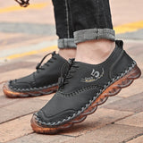 Men's Genuine Leather Casual Shoes Outdoor Hiking Moccasins Breathable Soft Non-slip Rubber Sole MartLion   