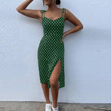 Dresses Sundress Summer Women Causal Polka Dot Sleeveless  Pleated elastic waist MartLion green M 