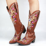 Mixed Color Knee-high Great Women Shoes Embroider Western Boots MartLion Brown 36 