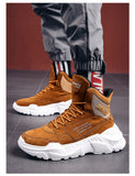 Autumn Winter Casual Men's Ankle Boots Suede Platform High Top Sneakers Shoes Brown Lightweight Mart Lion   