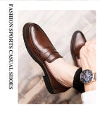 Retro Men's Dress Shoes Brogue Style Party Leather Formal Wedding Flats Leather Oxfords Slip on Loafers MartLion   