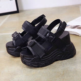 Platform Shoes Women's Sandals Wedge Heels Height Increaming Buckle Thick Soled Beach Sport Black Mart Lion   