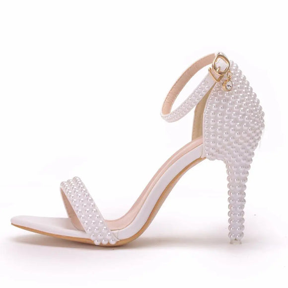  Crystal Queen Bride Wedding Shoes White Stiletto Woman Ankle Strap Party Dress Sandals Open Toe High Heels Pumps Female MartLion - Mart Lion