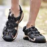 Men's Sandals Summer Leather Beach Rome Gladiator Casual Shoes Outdoor Mart Lion   