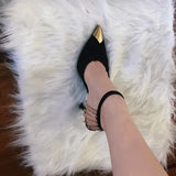 Star style Metal Chains Women Pumps Elegant Pointed toe Ankle Strap High heels Spring Summer Party Dress Shoes MartLion   