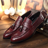 Men's Crocodile Grain classic Tessels Moccasins Genuine Leather Casual Loafers Flats Shoes Mart Lion Wine Red 6 