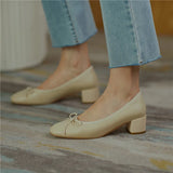 Genuine Leather Women Shoes Butterfly-knot Spring and Autumn Pumps Slip-On Casual Chunky Heel MartLion   