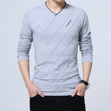 Men's Casual T-shirt Slim Long Sleeve V Neck Fitness Tops Homme Boyfriend Gift Harajuku Streetwear Mart Lion light grey M 