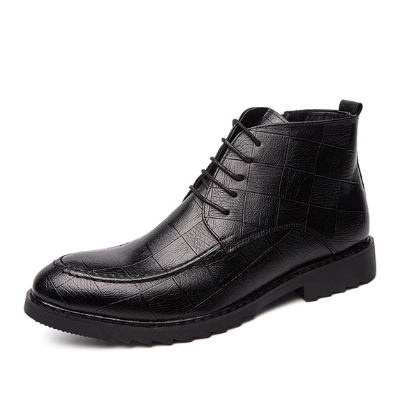 Men's Boots Autumn Comfy Durable Outsole Lace-up Shoes Leather Casual MartLion black 8.5 