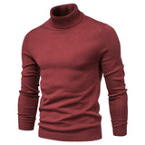 10 Color Winter Men's Turtleneck Sweaters Warm Black Slim Knitted Pullovers Solid Color Casual Sweaters Autumn Knitwear MartLion Red EUR S 50-55 kg 