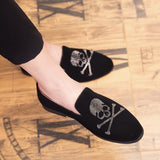 Men's Suede Leather Loafers Casual Metal Skull Decoration Moccasins Oxfords Shoes Party Footwear Slip-On Driving Flats Mart Lion   