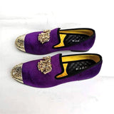 Handmade Gold Toe Men's Velvet Loafers Brand Party And Wedding Dress Shoes MartLion Lavender 5.5 