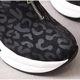 Women Sneakers Leopard Height Increasing Vulcanized Shoes Thick Bottom Zipper Wedges Ladies Casual MartLion   