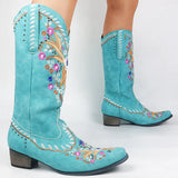 Mixed Color Knee-high Great Women Shoes Embroider Western Boots MartLion   