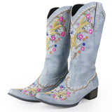 Mixed Color Knee-high Great Women Shoes Embroider Western Boots MartLion light blue 43 