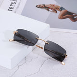 1PC Ocean Lens Sunglasses Women Men's Cheetah Decoration Rimless Rectangle Retro Shades UV400 Eyewear MartLion   