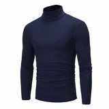 Autumn Winter Men's Solid Color Turtleneck T Shirts Slim Long Sleeve Black White Tops MartLion   