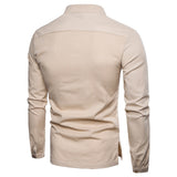 Spring Cotton Linen T Shirts Men's Slim Fit Long Sleeve Tops Tees Solid Color Breathable Causal Linen Mart Lion   