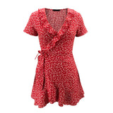 Summer Women’s  Dress Sweet Elegant Floral Ruffles V-neck Bandage Short Dress MartLion   