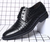 Men's Splicing Brogue Shoes Woven Grain Leather Dress Lace-Up Wedding Party Office Oxfords Flats Mart Lion Black 6 