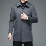 Men's Winter Jackets and Coats Casual Woolen Coats Long Overcoat Turn Down Collar Wool Blends Mart Lion   