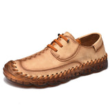 spring and summer men's shoes lace-up outdoor casual cowhide leather soft-soled moccasin Mart Lion Khaki 587 6.5 