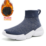 Women Platform Sneakers Casual Shoes Slip On Sock Trainers Plush Lightweight MartLion Blue With Fur 12 