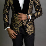 Floral Jacquard Blazer Men's Prom Slim Fit with Velvet Shawl Lapel Suit Jacket for Wedding Groom Tuxedo MartLion   