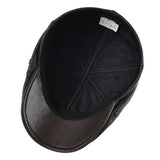 Leather Flat Cap Men's Fall Winter Cabbies Hat Coffee Brown Ivy Caps Soft Smooth Textured Hats MartLion   