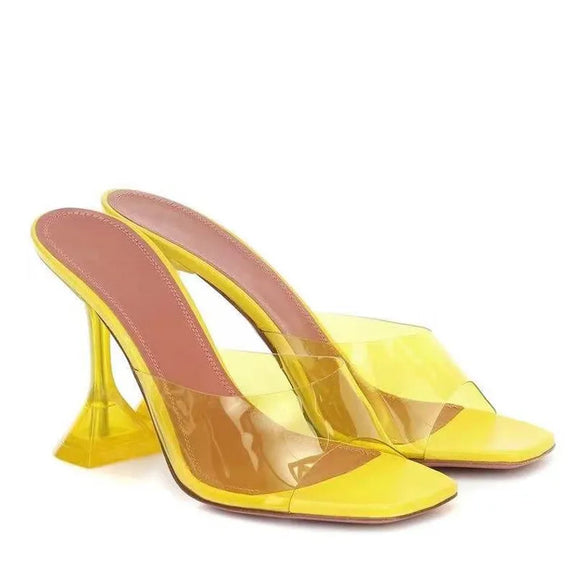 Star style Transparent PVC Crystal Clear Heeled Women Slippers High heels Mules Slides Summer Sandals Shoes MartLion Orange yellow 42 