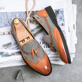 Tassel Men's Loafers Dress Shoes Striped Wedding Formal Pointed Toe Brogues Slip On Oxfords Mart Lion   