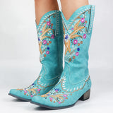 Mixed Color Knee-high Great Women Shoes Embroider Western Boots MartLion   