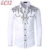 Stylish Western Cowboy Shirt Men's Brand Design Embroidery Slim Fit Casual Long Sleeve Wedding Party Mart Lion White US Size S 