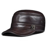 Men's Spring Winter Genuine Leather Black Brown Flat Baseball Caps Male 54-60 cm Size Outdoor Snapback Golf Hat MartLion Silver Dark Brown 1 L 55 56cm 