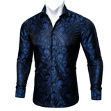 Barry Wang Gold Rose Paisley Silk Shirt Men's Long Sleeve Casual Flower Shirts Designer Fit Dress MartLion   