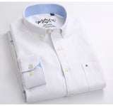 Men's Long Sleeve Solid Oxford Shirt Single Patch Pocket Simple Design Casual Standard-fit Button-down Collar Shirts Mart Lion   