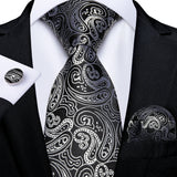 Gray Striped Paisley Silk Ties For Men's Wedding Accessories 8cm Neck Tie Pocket Square Cufflinks Gift MartLion SJT-7438  