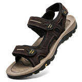 Cow Leather Outdoor Beach Shoes Men's Sandals Casual Flats MartLion dark khaki 12 