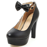 Comfy Elegant Women Shoes Bow Ankle Strap Ultra Mary Jane High Heeled Pumps MartLion   