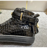 Men Embossed Crocodile High Top Sneakers Lock Lace Red Flats Real Leather Designer Boots Men‘s Casual Shoes MartLion