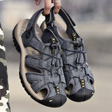 Men's Sandals Summer Leather Beach Rome Gladiator Casual Shoes Outdoor Mart Lion   