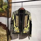 Black Gold Men's Slim Suit Embroidered Coat Chinese Style Phoenix Robe Casual Dress MartLion Gold US EU XS 50-60kg T00 
