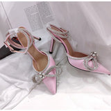 Runway style Glitter Rhinestones Women Pumps Crystal bowknot Satin Summer Lady Shoes Genuine leather High heels Party Prom MartLion   