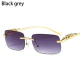 1PC Ocean Lens Sunglasses Women Men's Cheetah Decoration Rimless Rectangle Retro Shades UV400 Eyewear MartLion black grey As Shown 