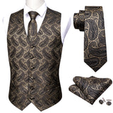 Barry Wang Men's Suit Vest Orange Paisley Waistcoat Silk Tailored Collar V-neck Check Vest Tie Set Formal Leisure M-2042 Mart Lion M-2044 S 